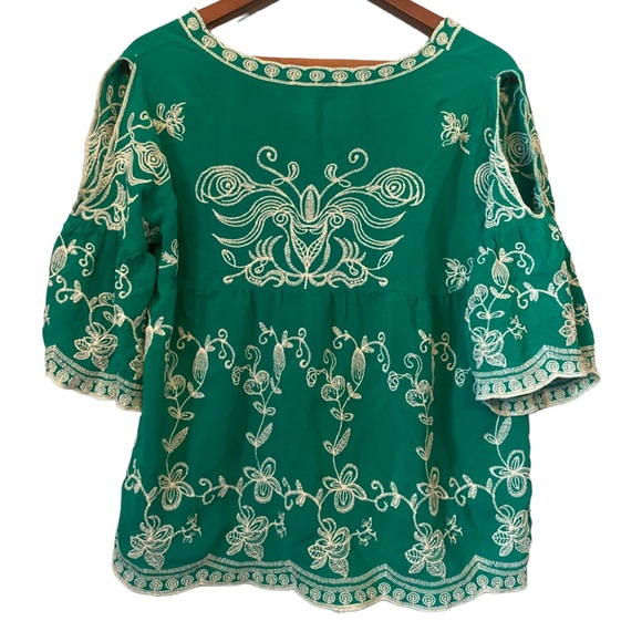 Solitaire Boho Emerald Green Embroidered Floral Top - Picture 5 of 12